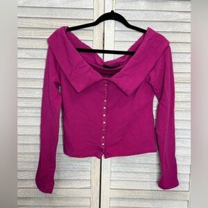 Maeve Off-The-Shoulder Button Down Pink Shirt Size S